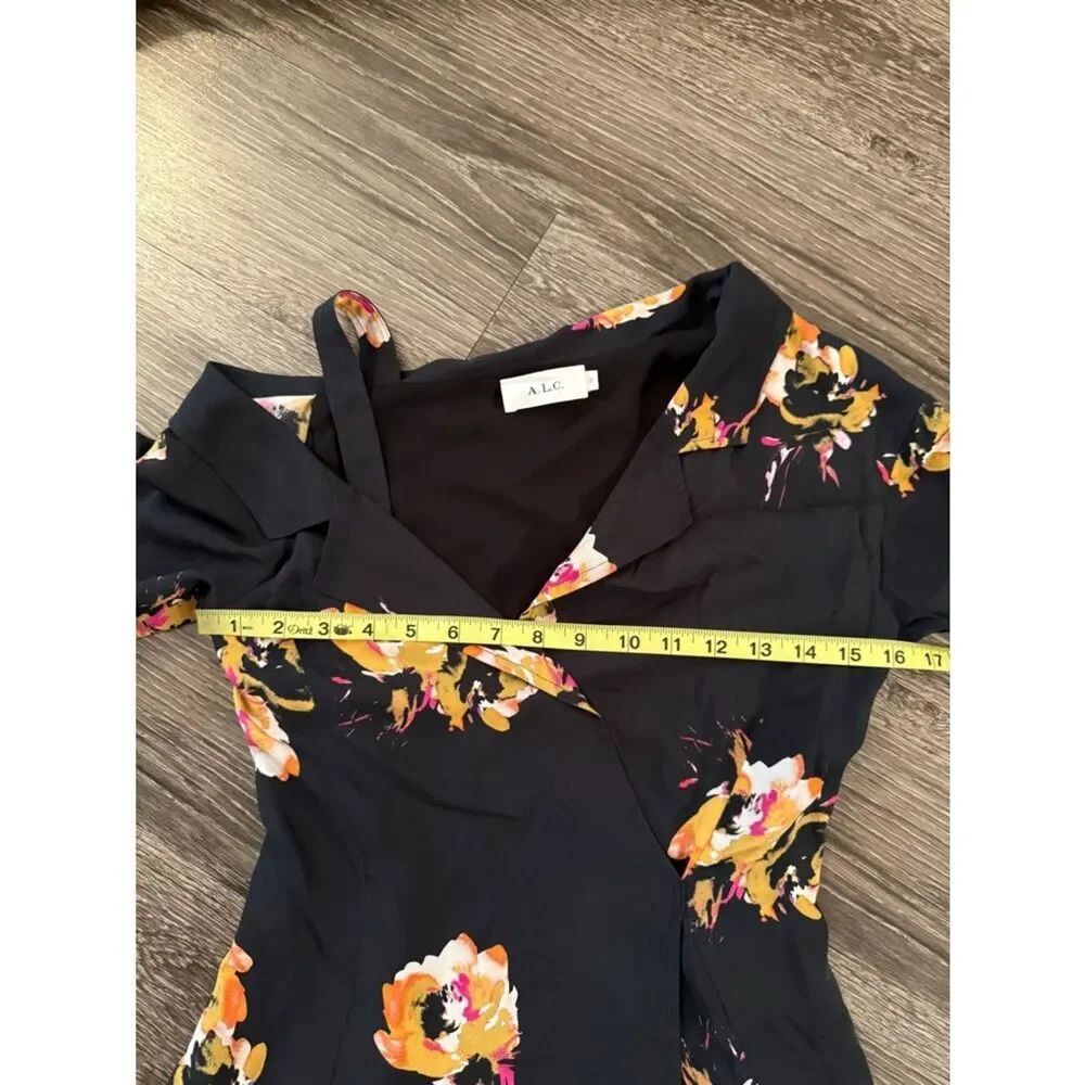 A.L.C. Lucia Floral Print Silk Cold Shoulder Dress - Picture 3 of 6